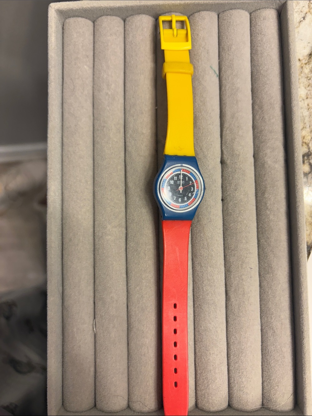 Vintage Swatch 1985 ColorBlock Yellow Red Blue Wristwatch